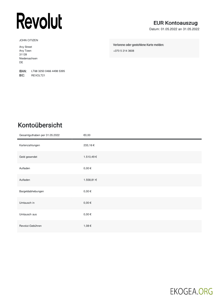 Allemagne Revolut EUR relevé 2 pages 1